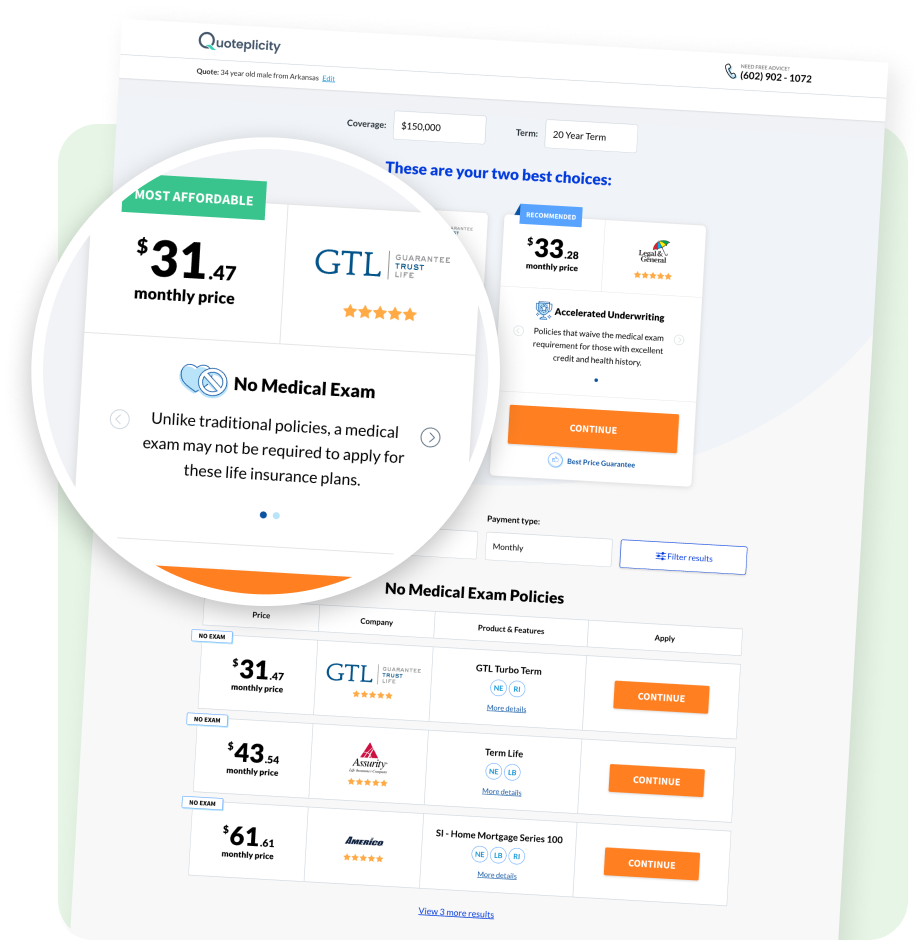 Insurance results page example
